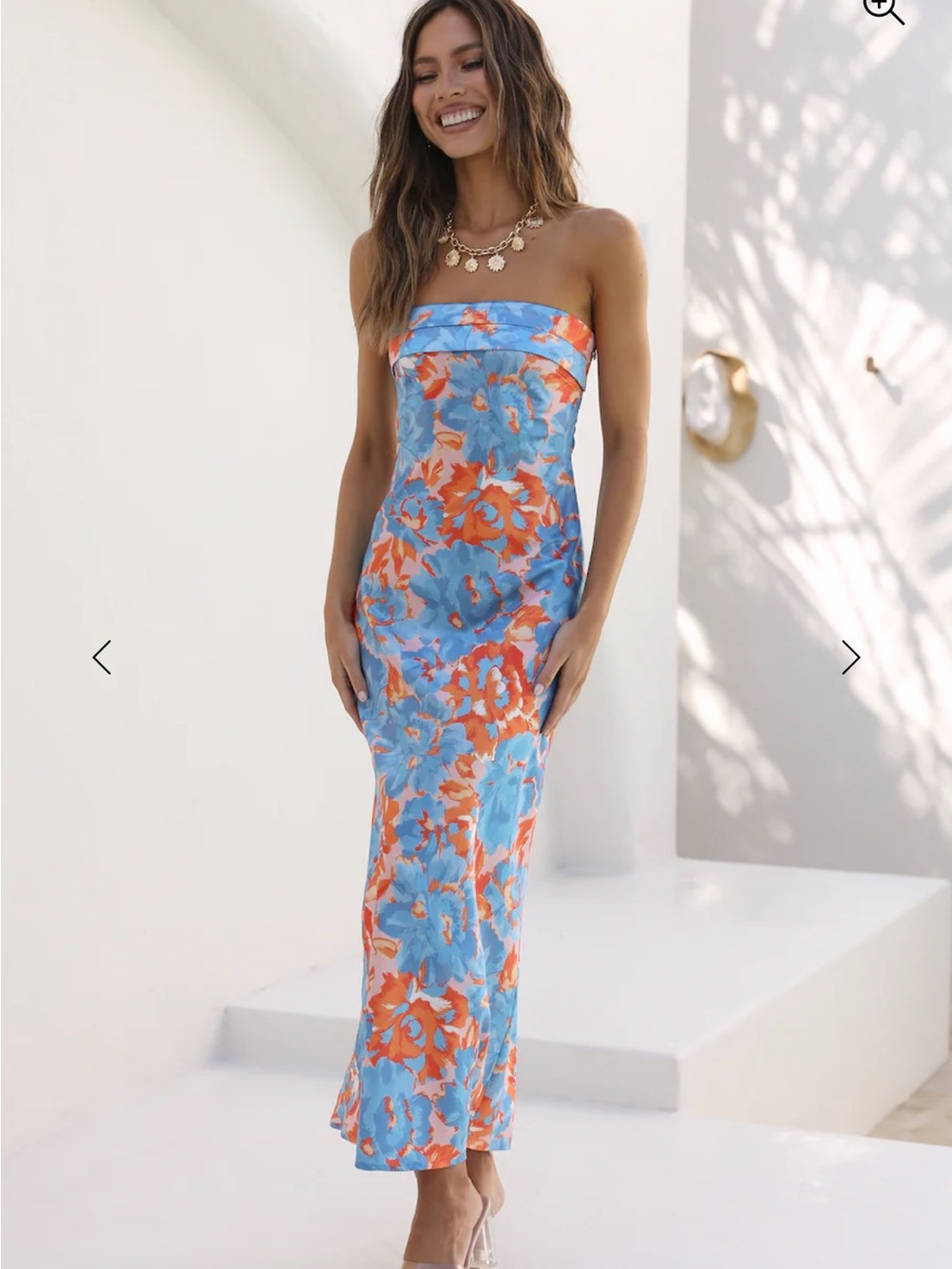 Hello Molly Strapless Blue & Orange Floral Maxi